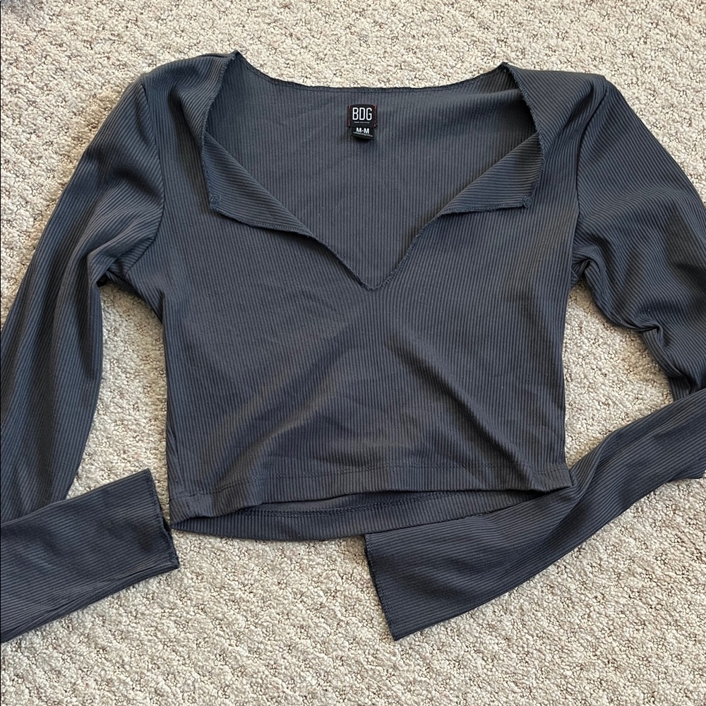 BDG Women's Charcoal Long Sleeve Crop Top Medium
